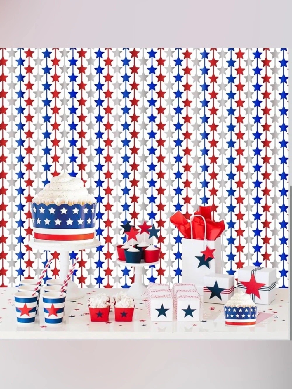 TWO 2 Pks Party Curtains (4 Pc Total) Red White Blue Stars Backdrop MSRP $30 NEW